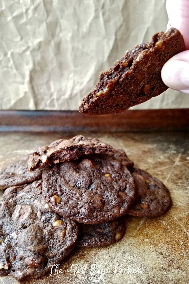 Chewy Chocolate Toffee Cookies | Delicious Chewy Chocolate Toffee Cookies filled with milk chocolate chips, Heath toffee bits, and chopped pecans. It's impossible to eat just one!