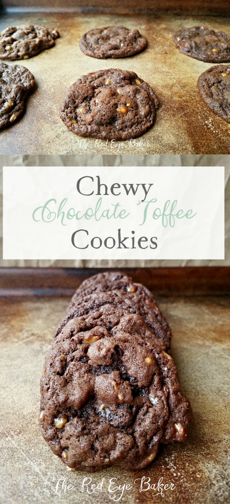 Chewy Chocolate Toffee Cookies | Delicious Chewy Chocolate Toffee Cookies filled with milk chocolate chips, Heath toffee bits, and chopped pecans. It's impossible to eat just one!